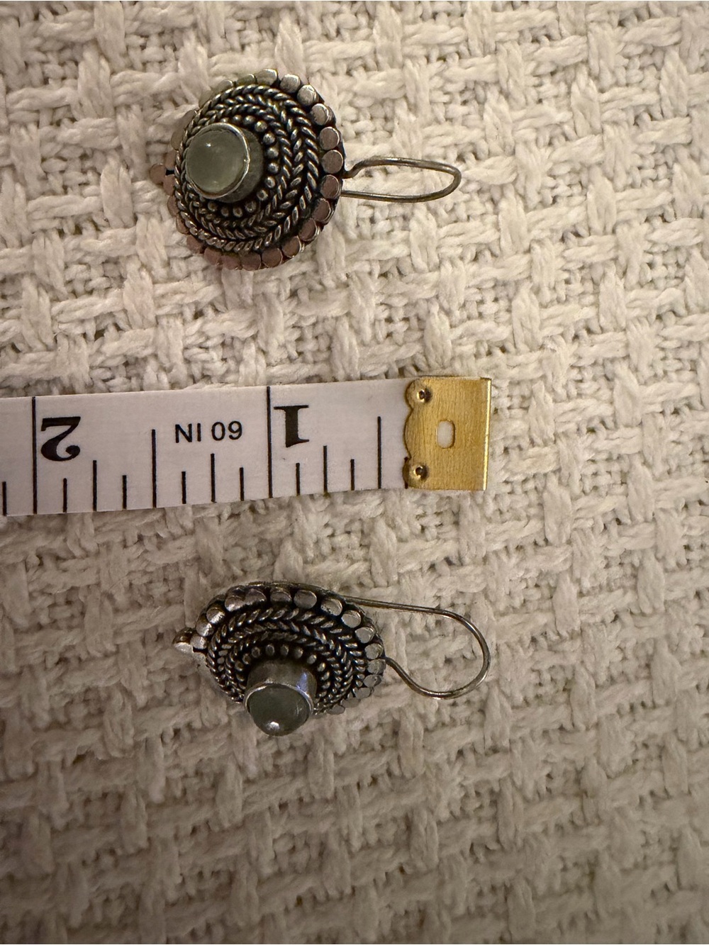 Vintage Pier 1 Sterling Silver Filigree Drop Earrings with Pale Green Stone EUC